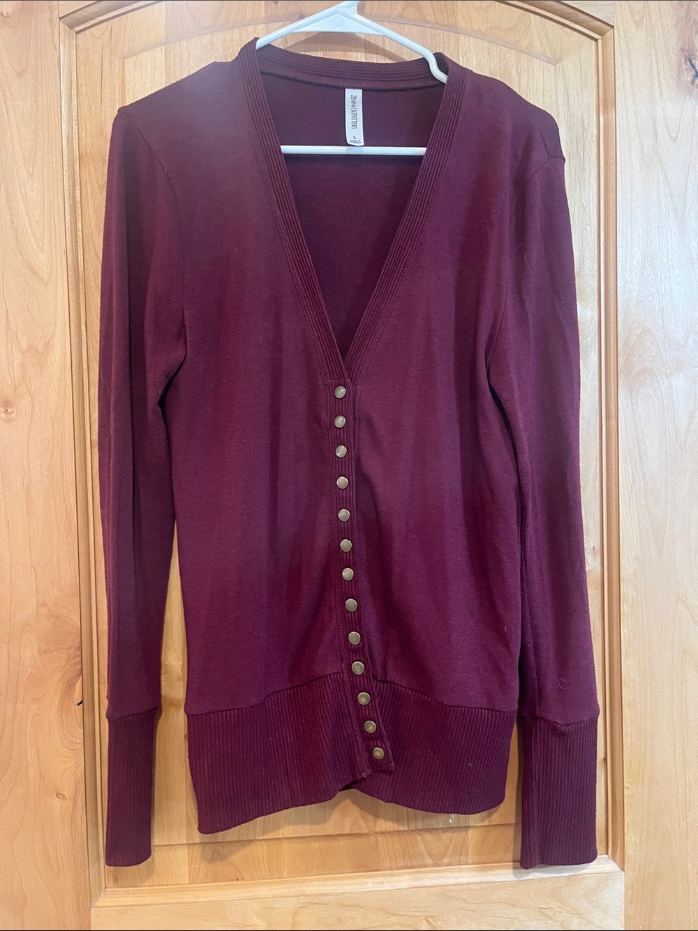 Zenana Outfitters Deep Wine Button-Front V-Neck Cardigan